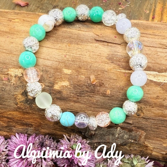 Gemstone amazonite aquamarine White agate Beaded Bracelet